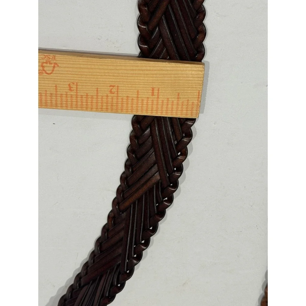 Braided Leather Belt Circle Buckle Women's 2X Dark Brown Woven Boho Western 49